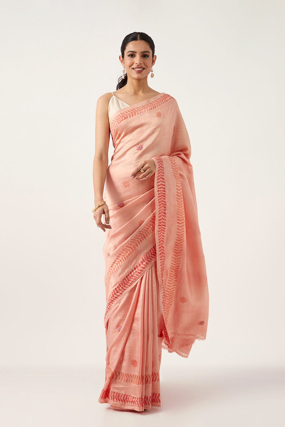 Light Orange Pure Silk Hand Painted Saree image number null