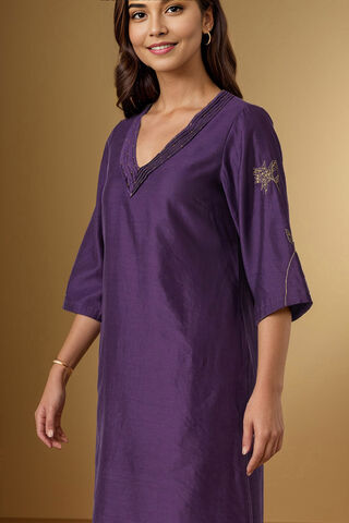 Dark Violet Embroidered Pure Silk Cotton Kurta thumbnail image number null