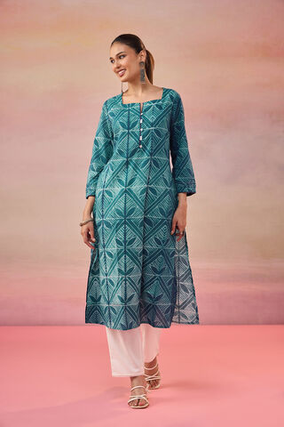 Blue Pure Cotton Tie & Dye Shibori Kurta image number
