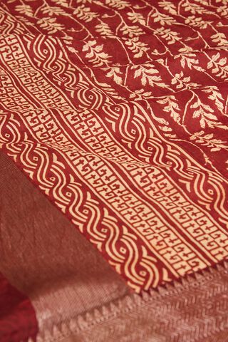 Dark Red Rajasthan Block Printed Pure Silk Cotton Saree thumbnail image number null