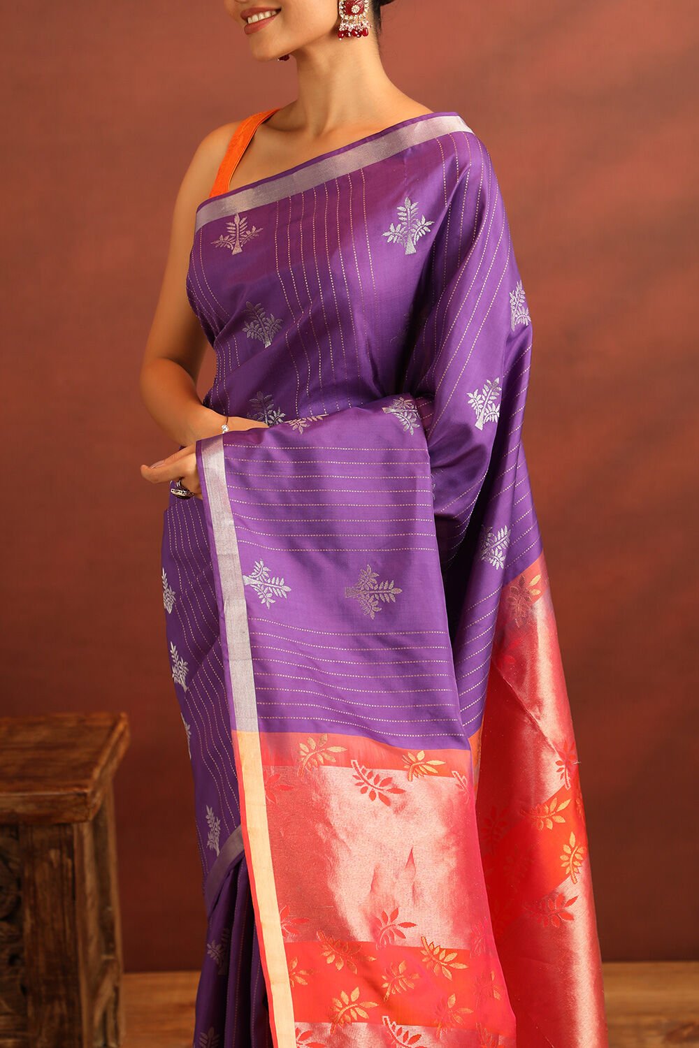 Dark Violet Woven Pure Soft Silk Saree image number null