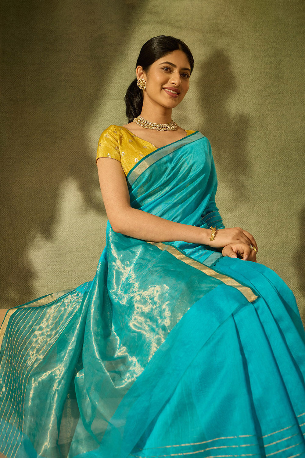Blue Woven Pure Silk Cotton Chanderi Saree image number null