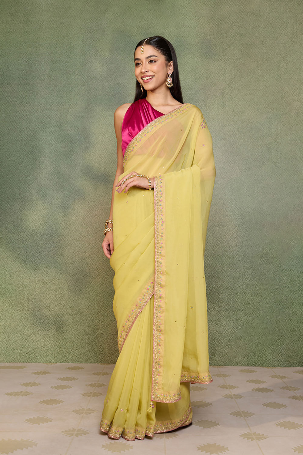 Light Green   Viscose Organza Embroidered Saree image number null