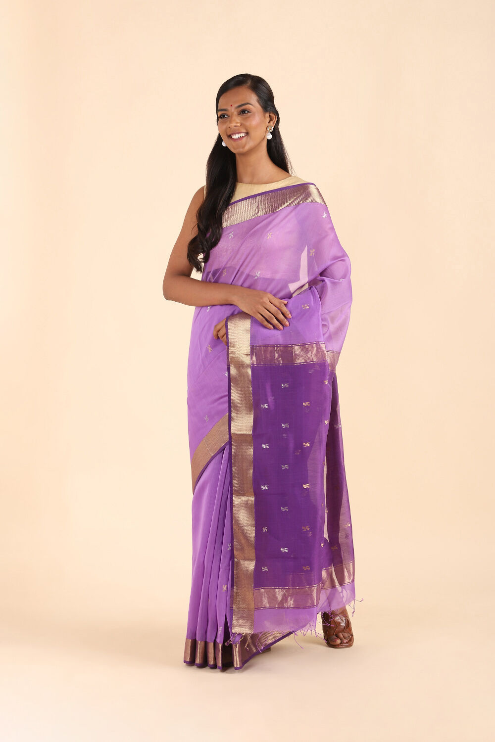 Purple Pure Silk Cotton Maheshwari Saree image number null