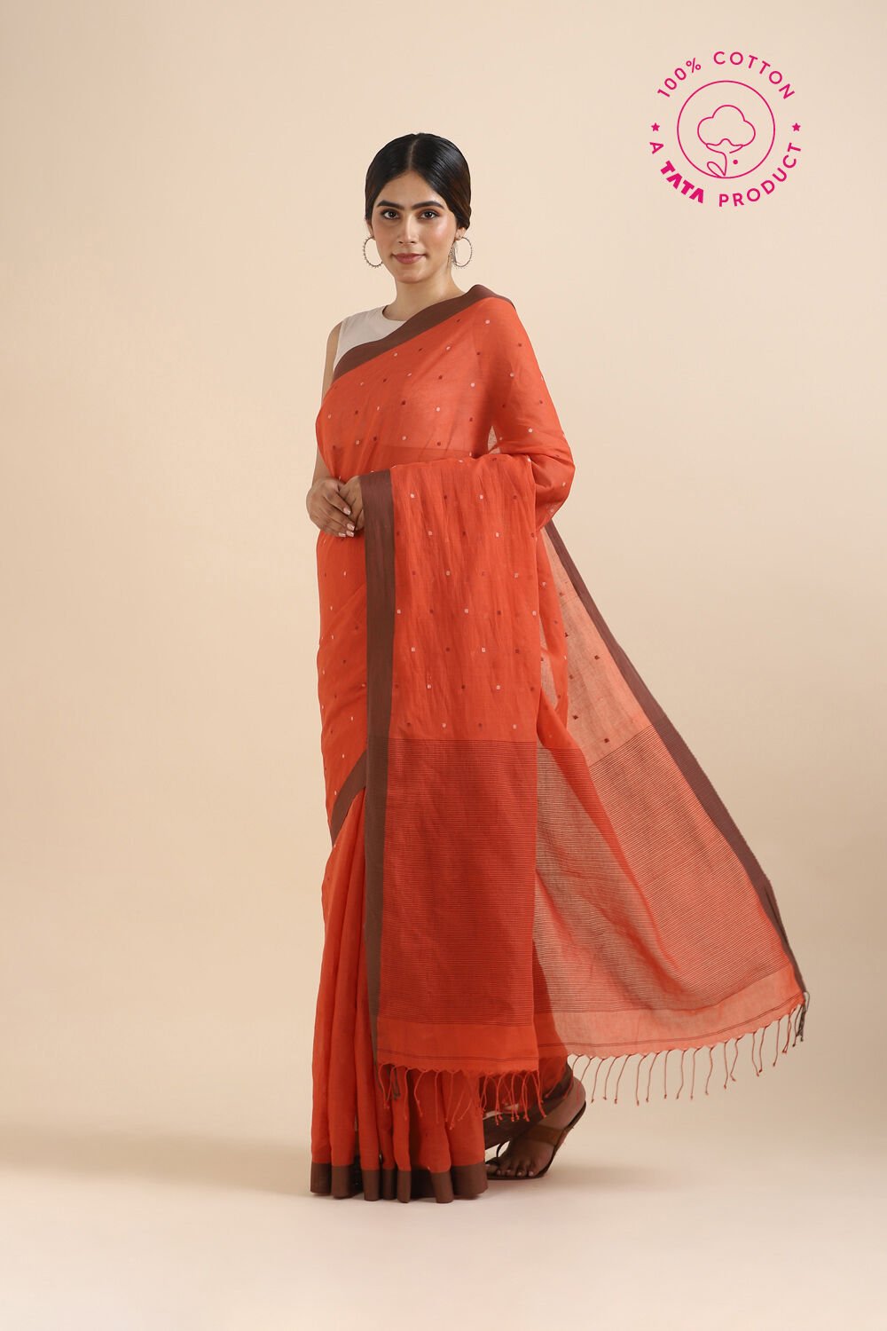 Light Red Pure Cotton Jamdani Saree image number null