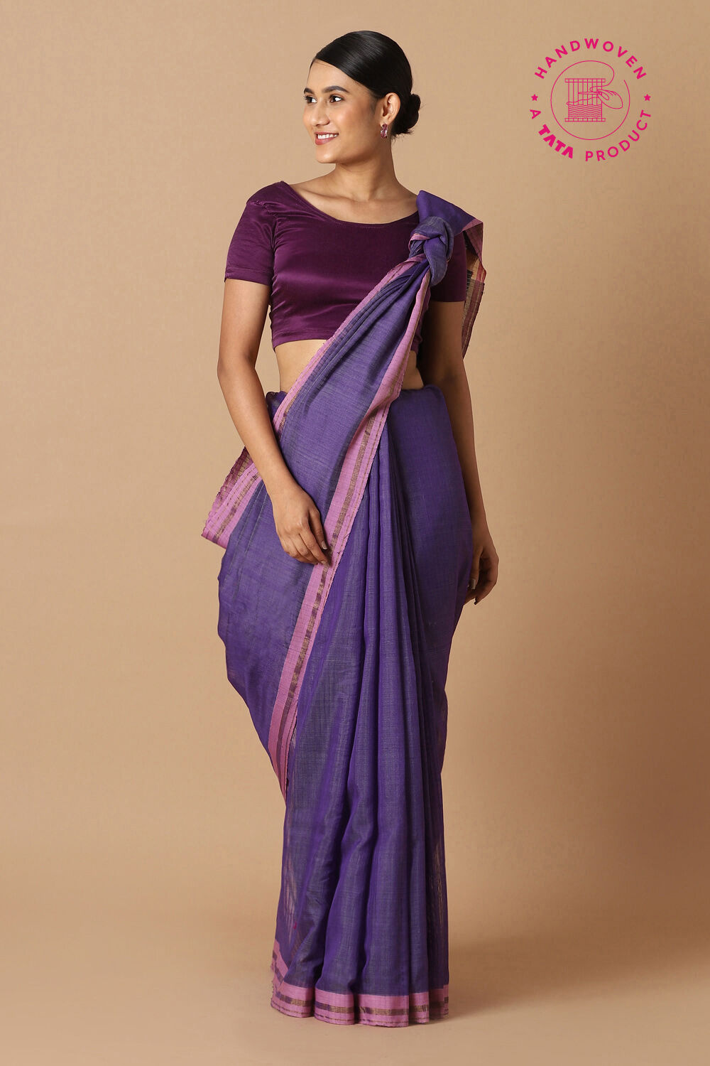 Violet Pure Silk Cotton Bengal Saree image number null