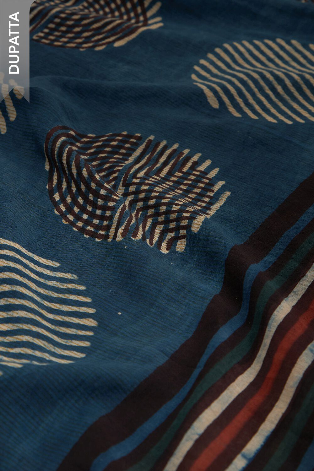 Dark Blue Pure Cotton Dabu Block Printed Unstitched Suit Set image number null
