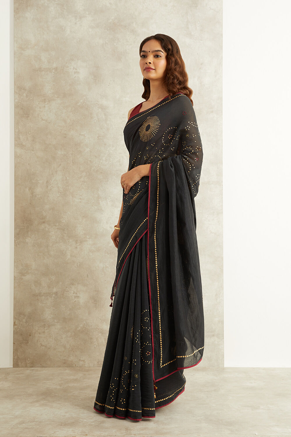 Black Block Printed Pure Silk Cotton Bengal Saree image number null
