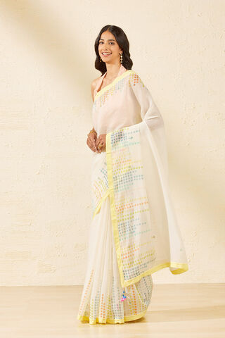 Off White Pure Silk Cotton Block Printed Bengal Saree thumbnail image number null