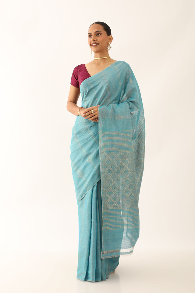 Light Blue Chattisgarh Pure Silk Tissue Woven Saree