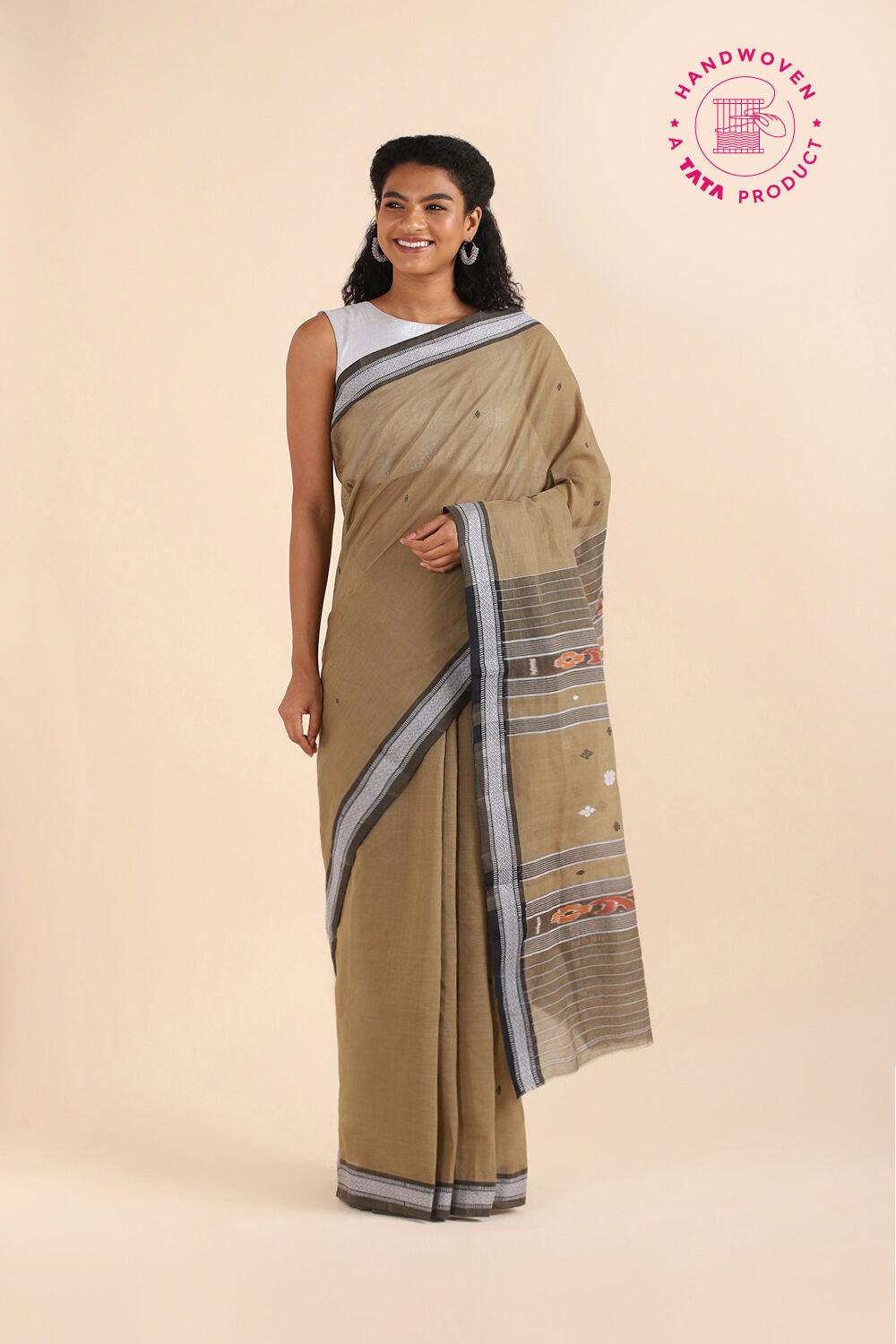 Beige Pure Cotton Odissa Ikat Saree image number null