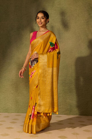 Yellow Pure Viscose Printed Saree thumbnail image number null