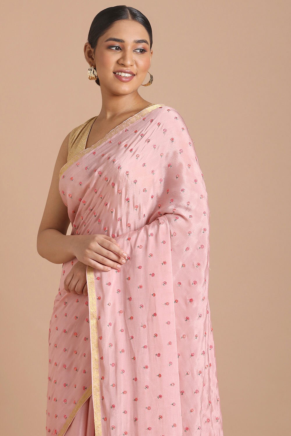 Light Pure Pink Embroidered Saree image number null