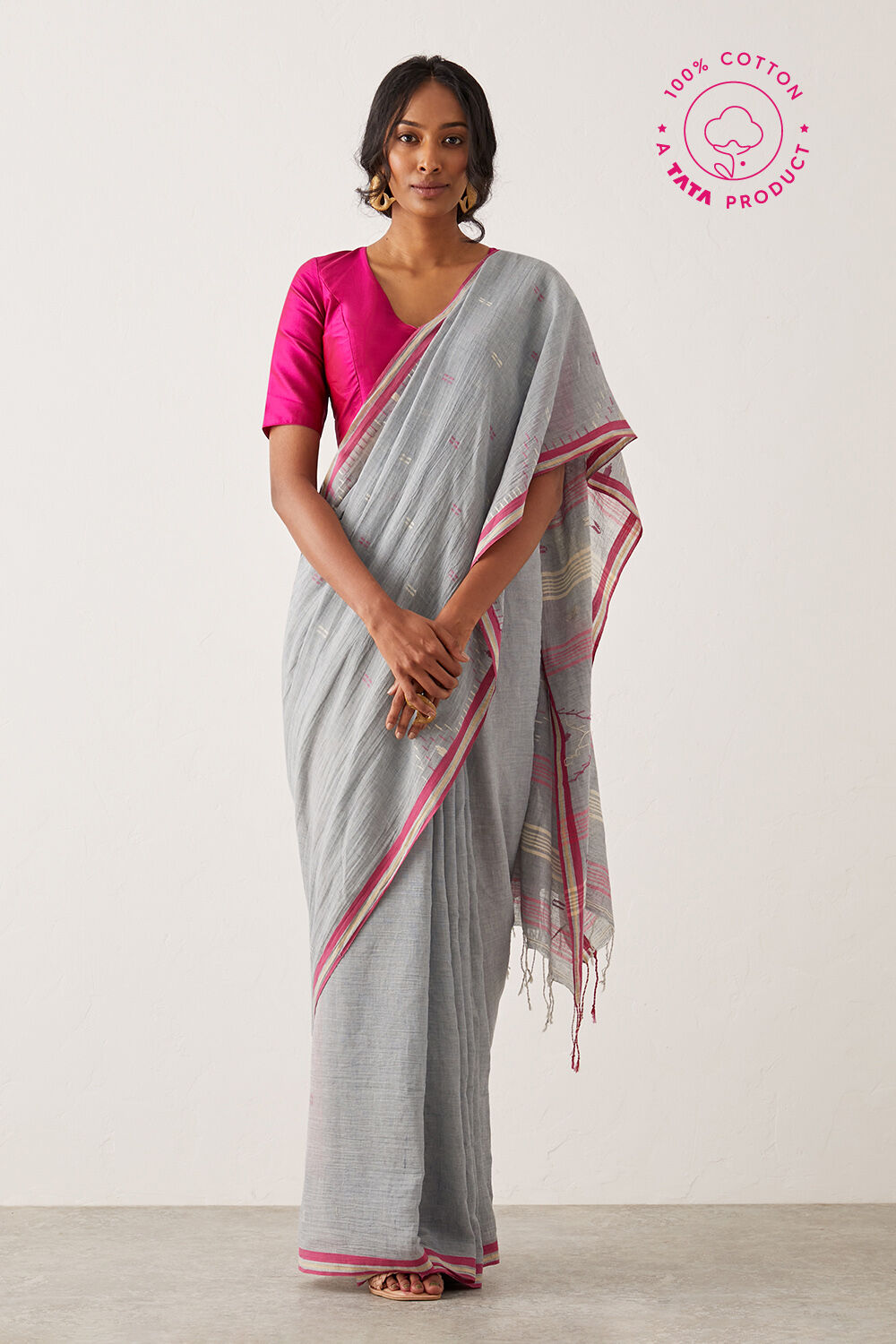 Green Pure Cotton Jamdani Saree image number null