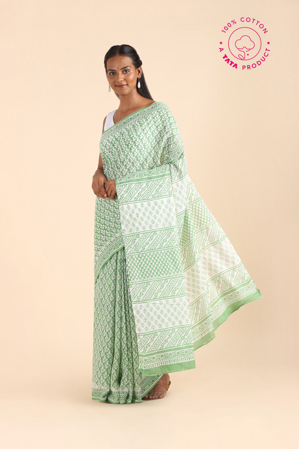 Light Green Pure Cotton Sanganeri Printed Saree image number null