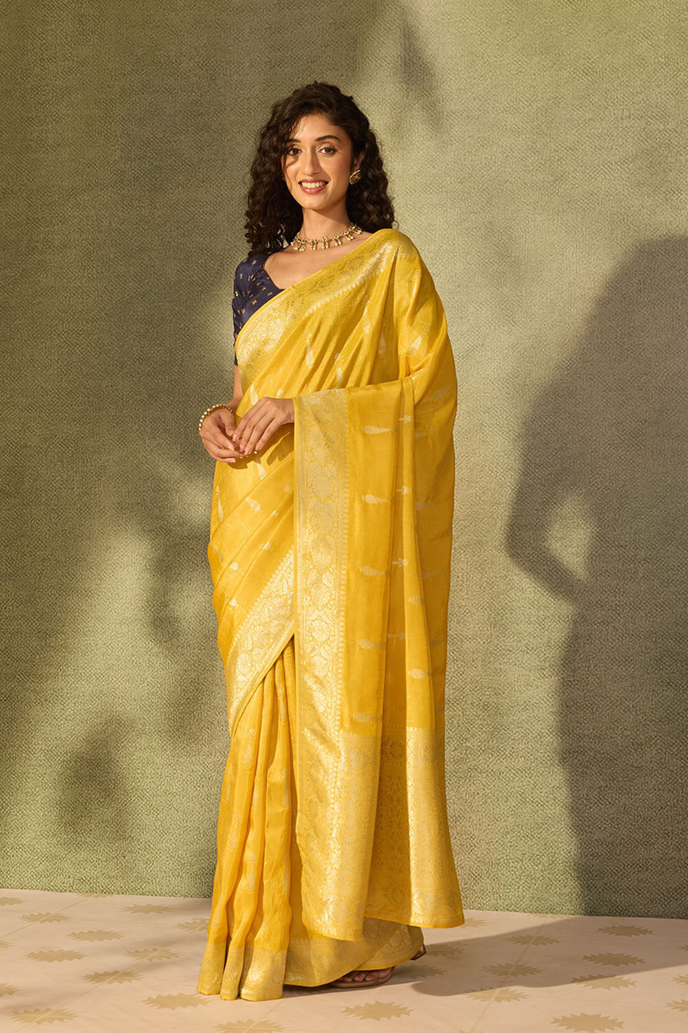 Yellow Pure Viscose Woven Saree image number null