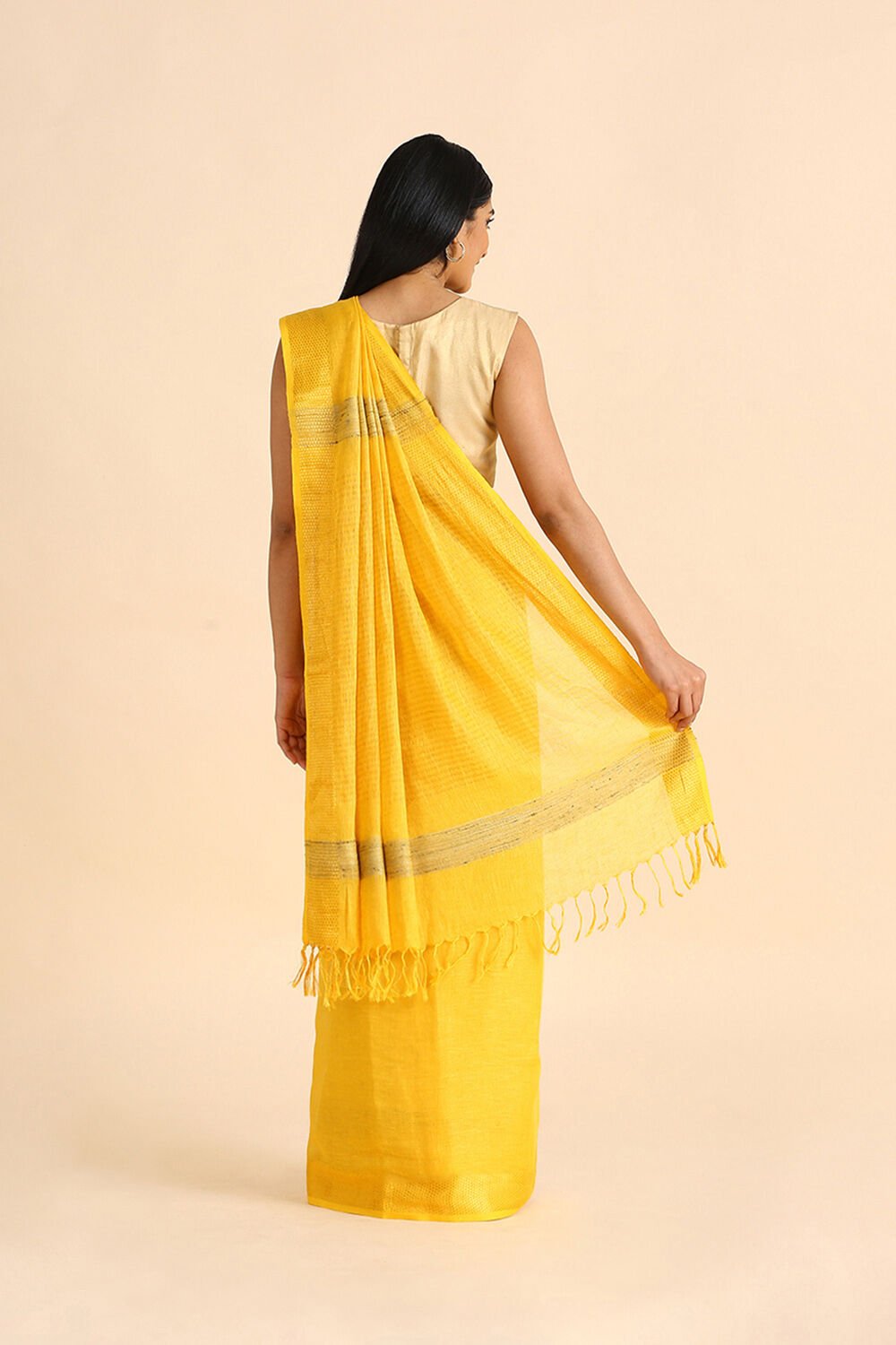 Yellow Handwoven Bhagalpuri Pure Linen Saree image number null