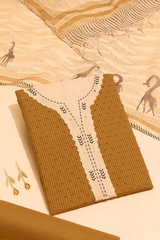 Dark Yellow Pure Cotton Embroidered Unstitched Suit Set image number