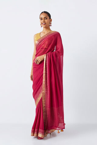 Dark Pink Pure Chiffon Woven Saree thumbnail image number null