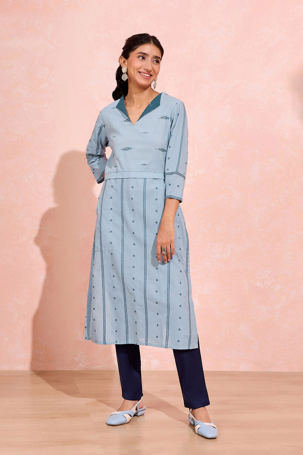 Light Blue Woven Pure Cotton Kurta image number null