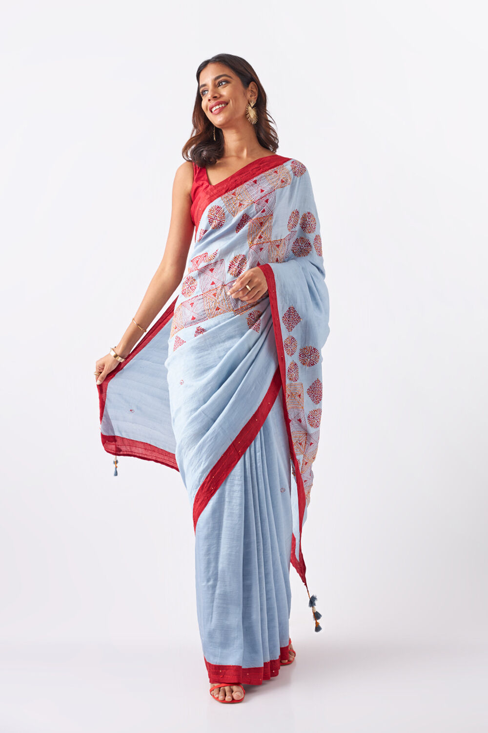 Grey Pure Silk Hand Paint Saree image number null