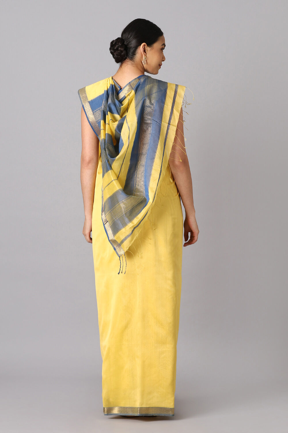Yellow Pure Silk Cotton Maheswari Saree image number null