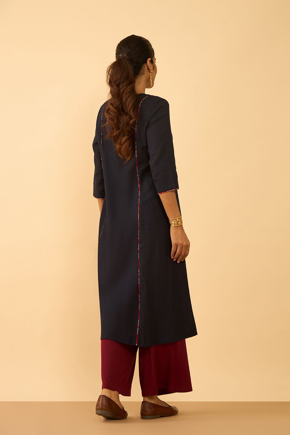 Dark Blue Rayon Cotton Embroidered Kurta image number null