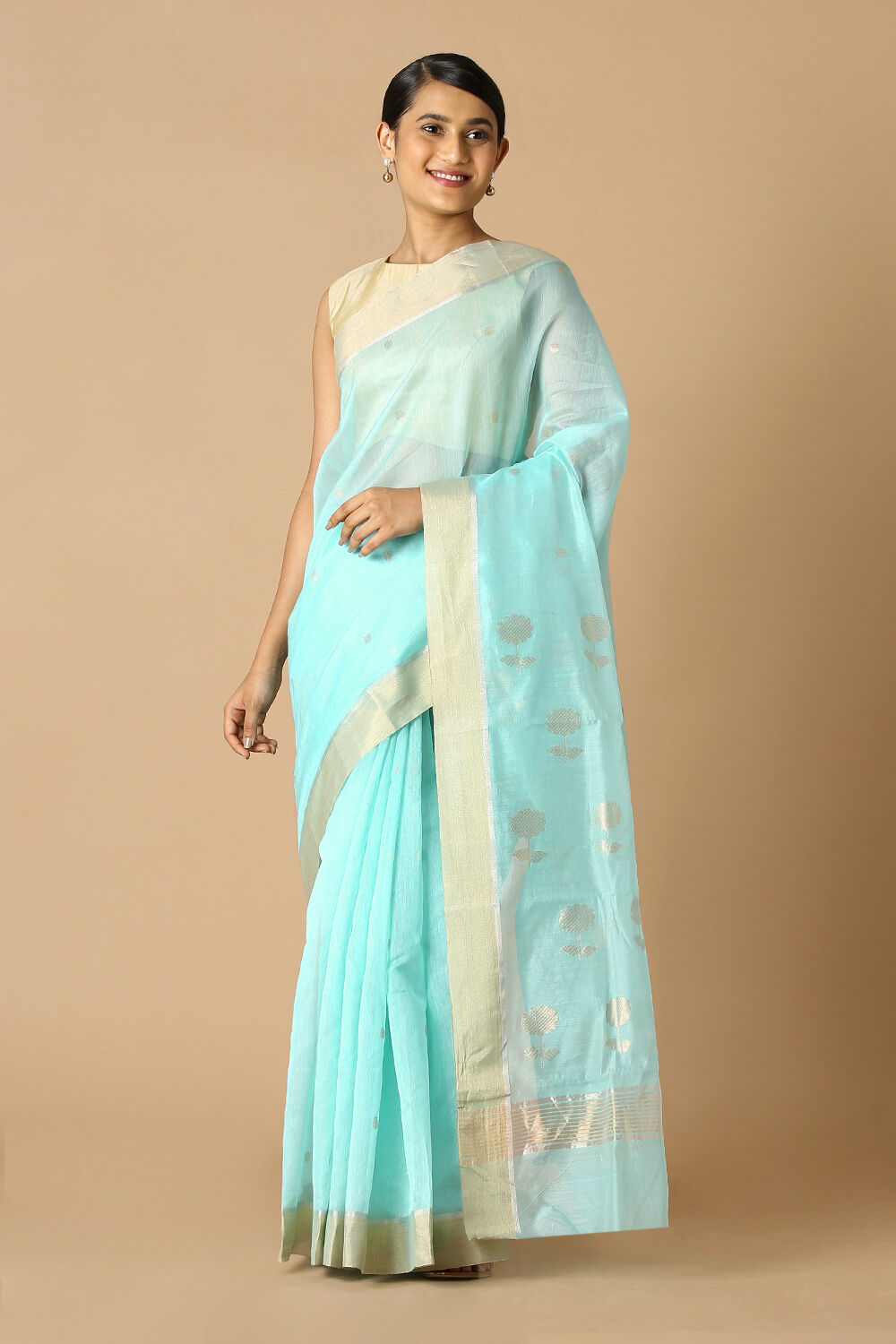 Light Blue Pure Silk Cotton Chanderi Saree image number null