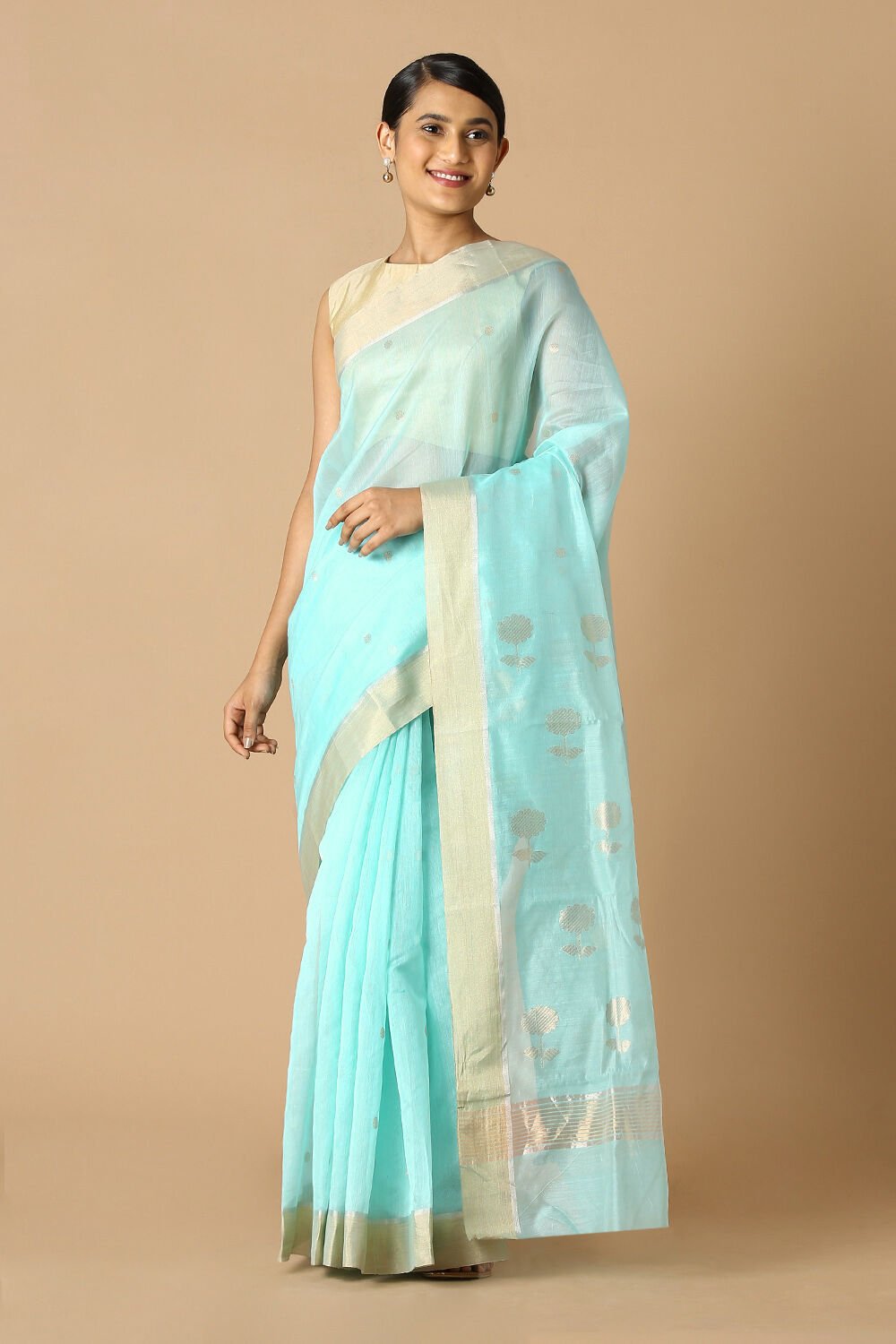 Light Blue Pure Silk Cotton Chanderi Saree image number null