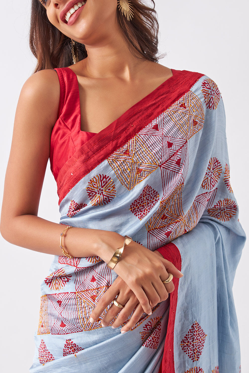 Grey Pure Silk Hand Paint Saree image number null