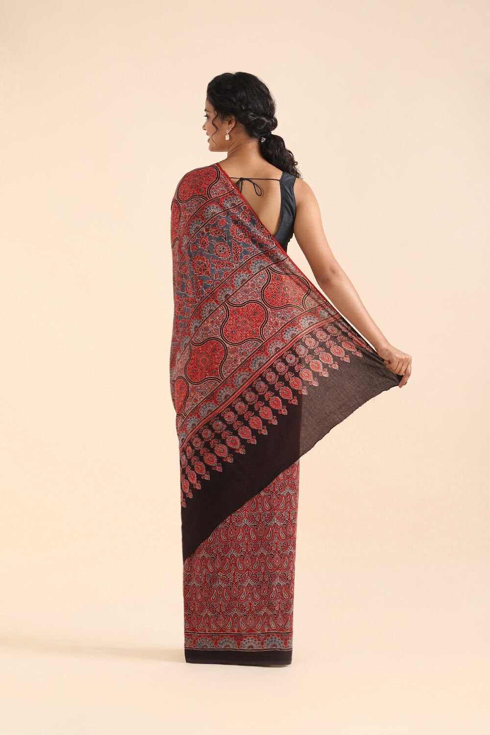 Red Pure Cotton Ajrakh Printed Saree image number null