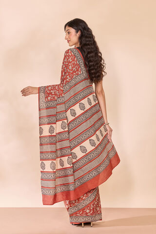 Dark Red Rajasthan Block Printed Pure Cotton Saree thumbnail image number null