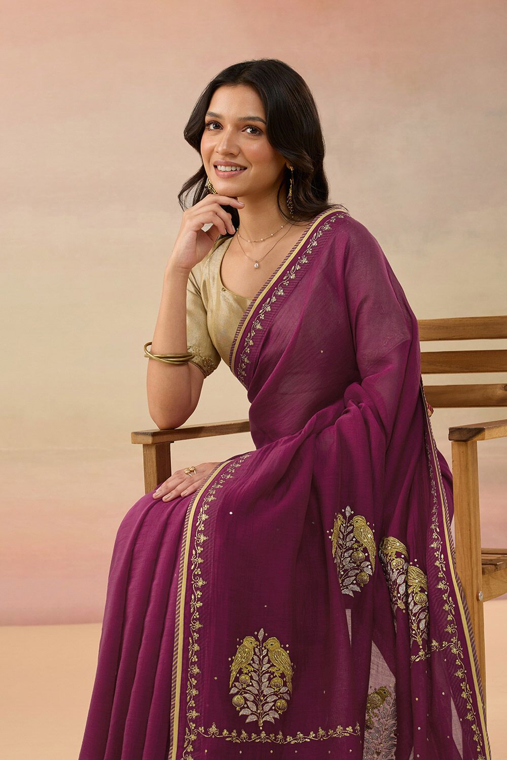 Purple Pure Silk Cotton Embroidered Saree image number null