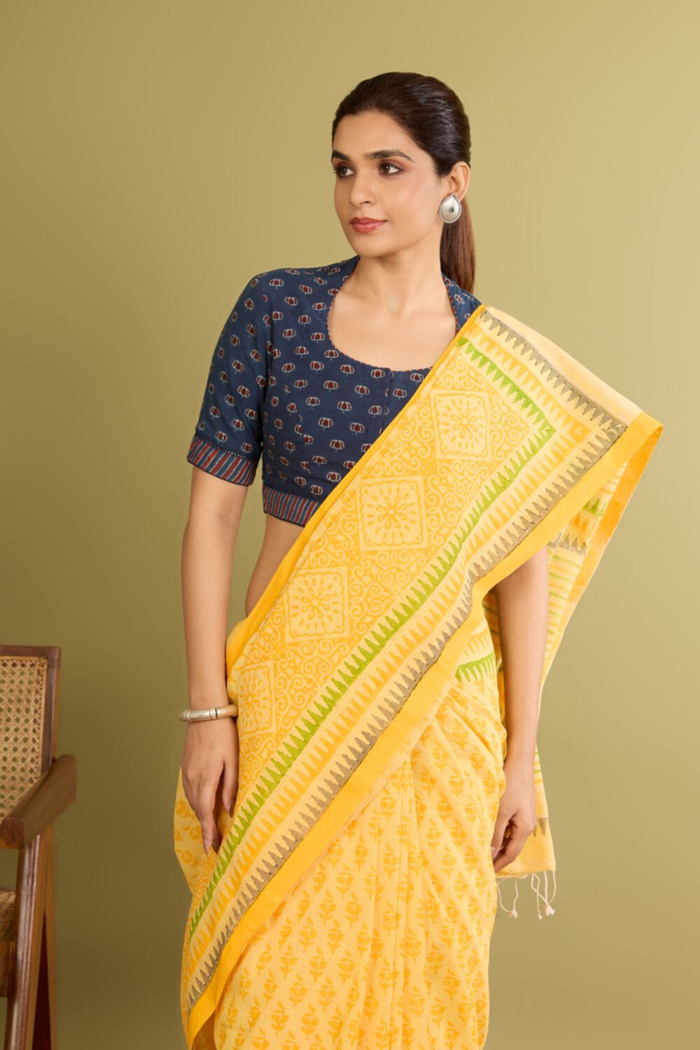 Blue Pure Cotton Ajrakh Blouse image number null
