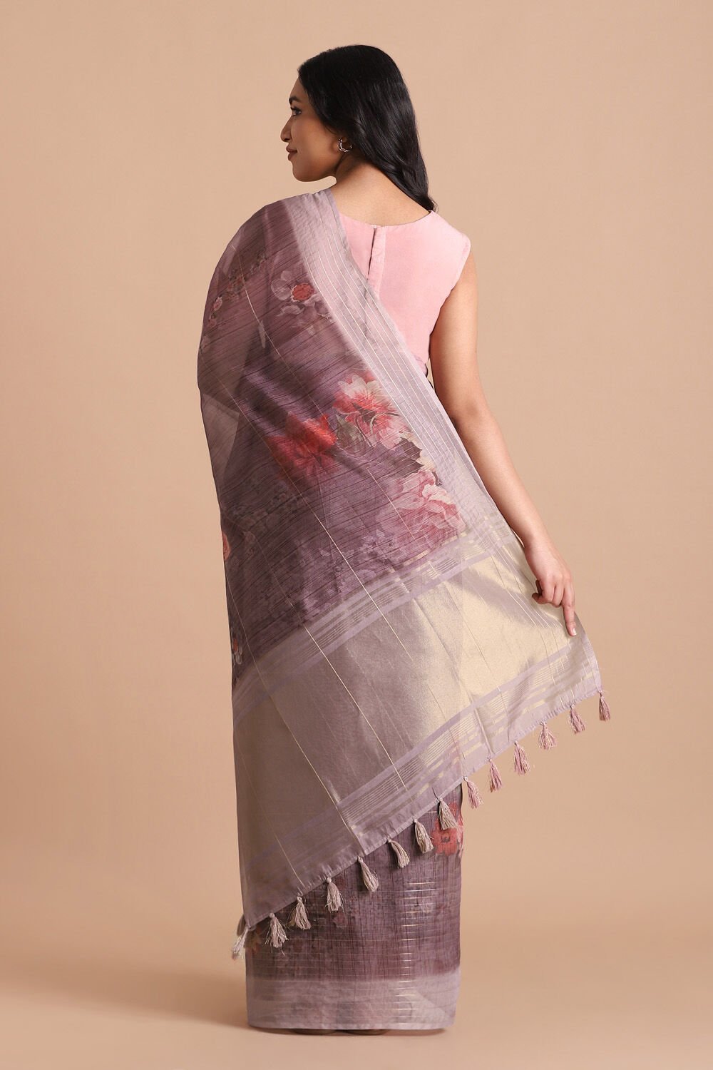 Purple Pure Embroidered Saree image number null