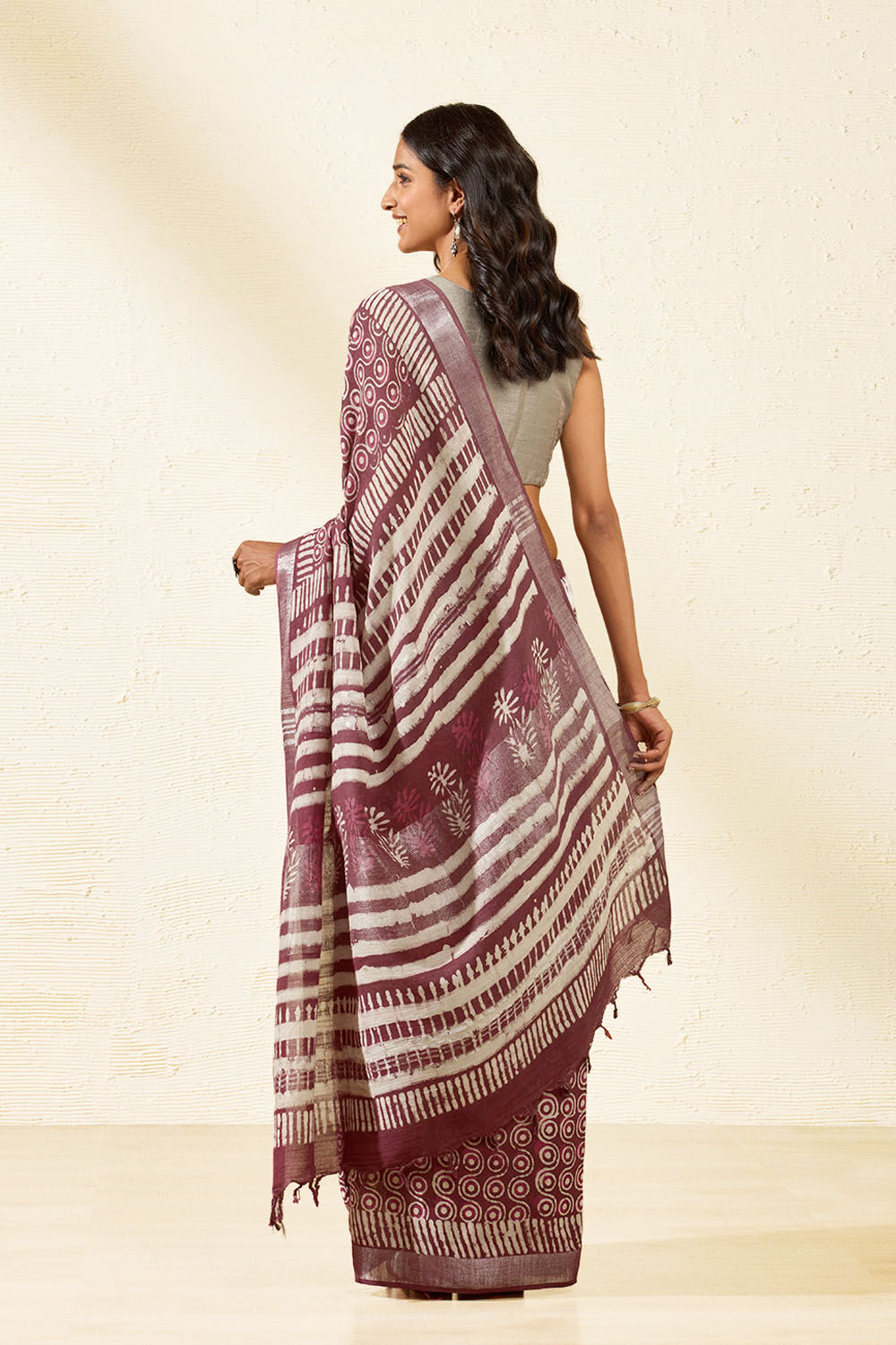 Pink Block Printed Cotton Viscose Saree image number null