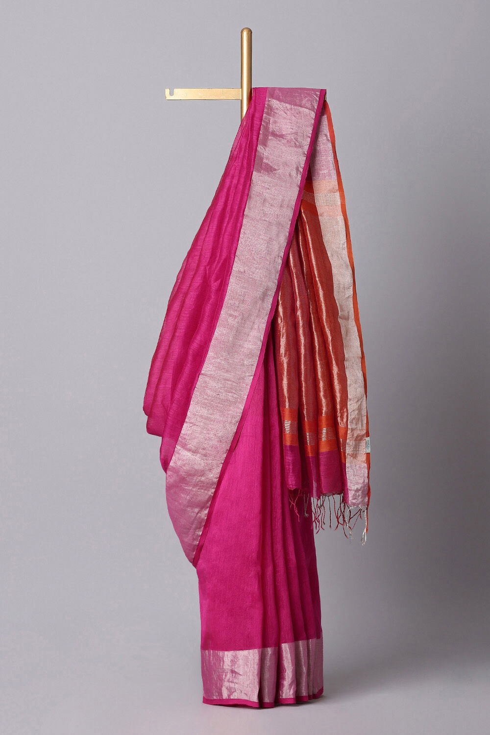 Pink Pure Silk Linen Bengal Saree image number null