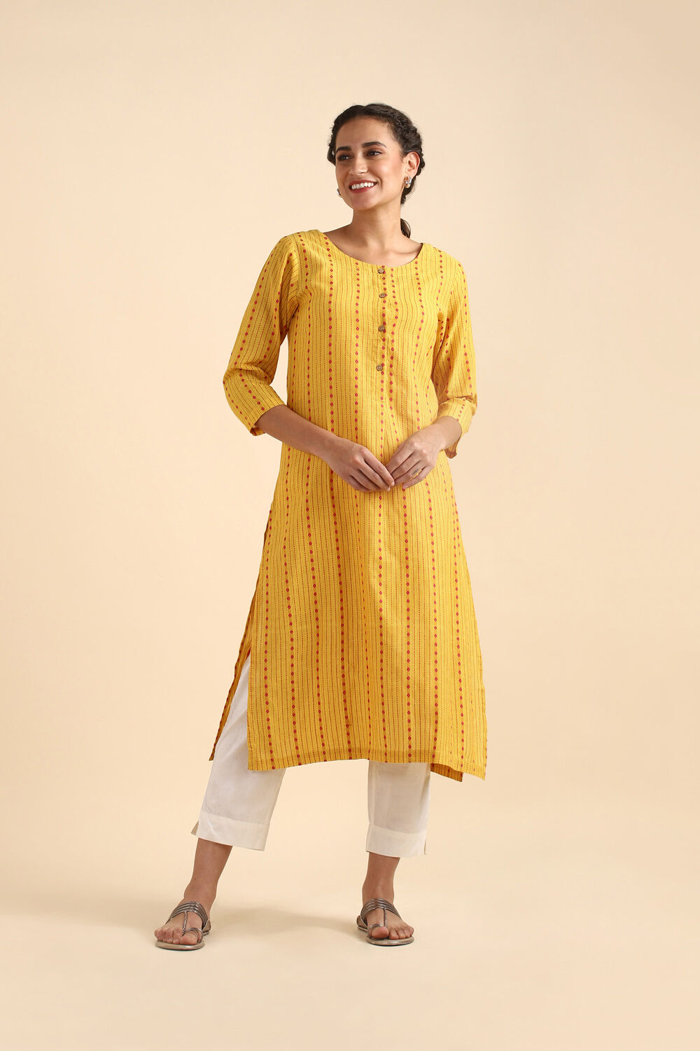 Yellow Woven Cotton Kurta image number null