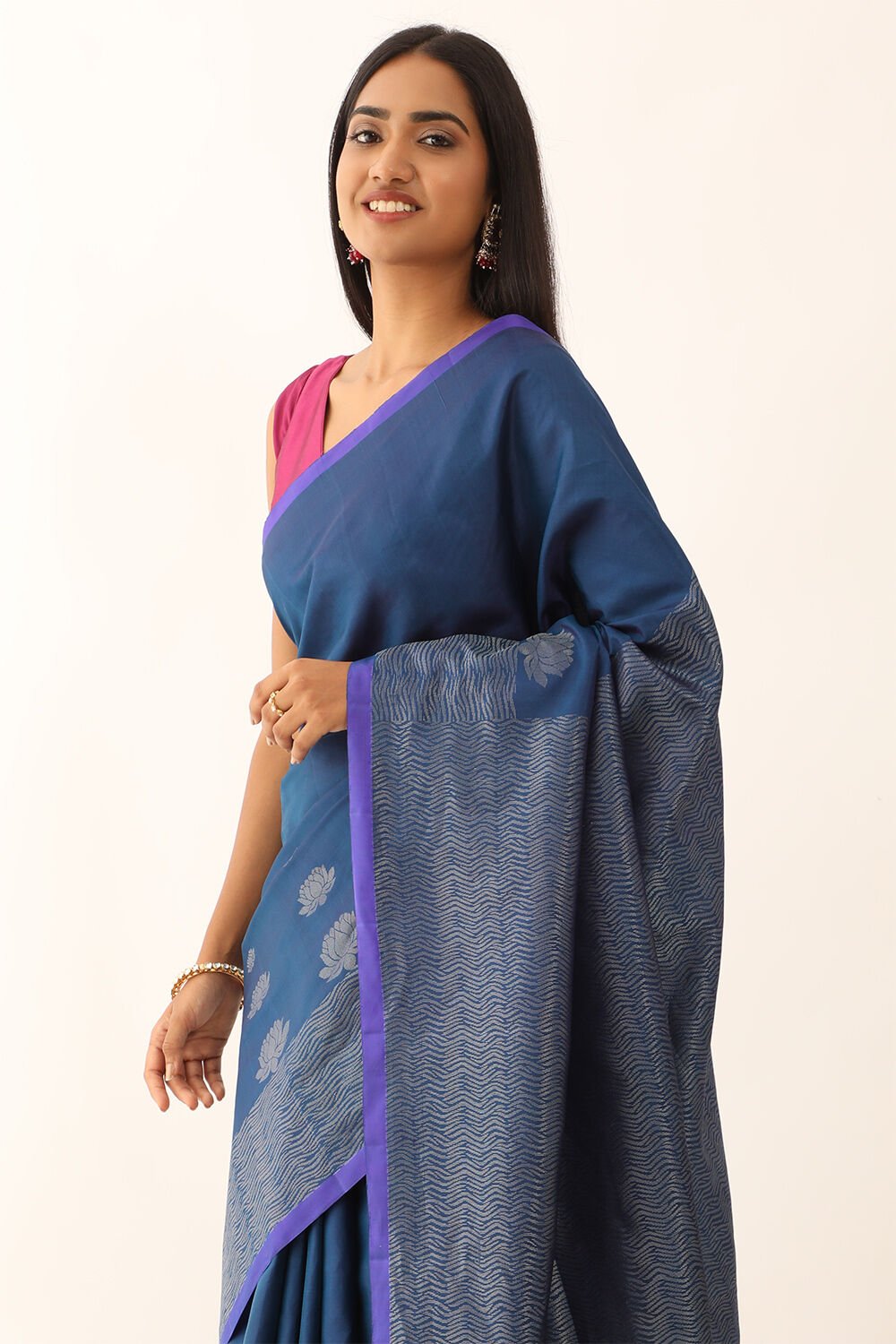 Dark Blue Pure Silk Woven South Saree image number null