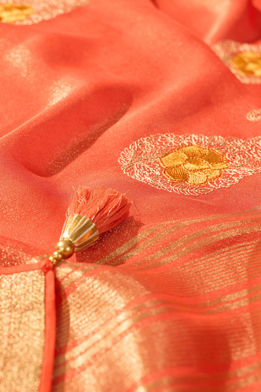 Red Viscose Tissue Embroidered Saree image number null