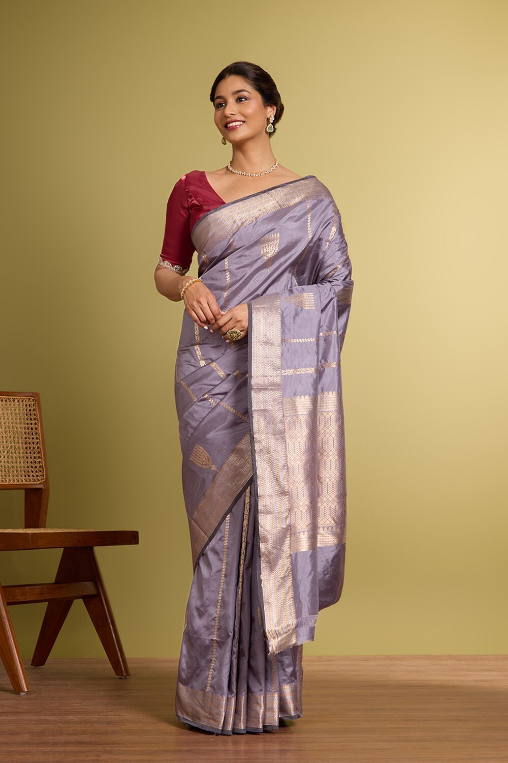 Purple Pure Silk Kadwa Banarasi Saree image number null