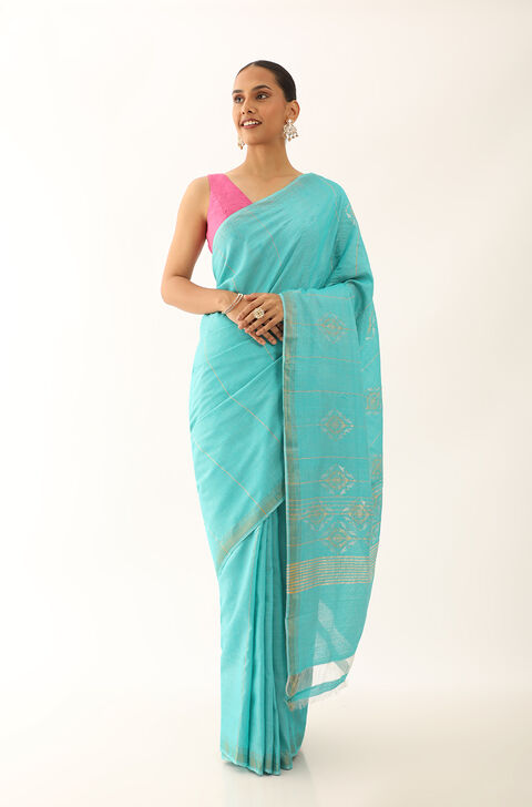 Light Blue Chattisgarh Pure Tussar Silk Woven Saree