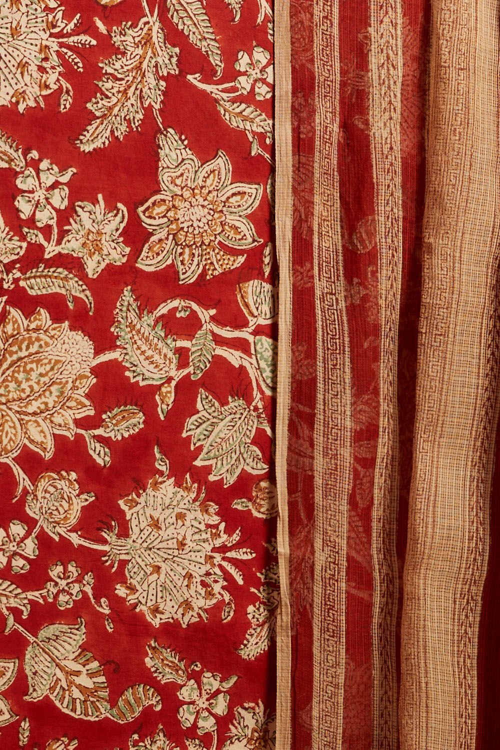 Red Bagru Block Printed Pure Cotton Unstitched Suit Set image number null