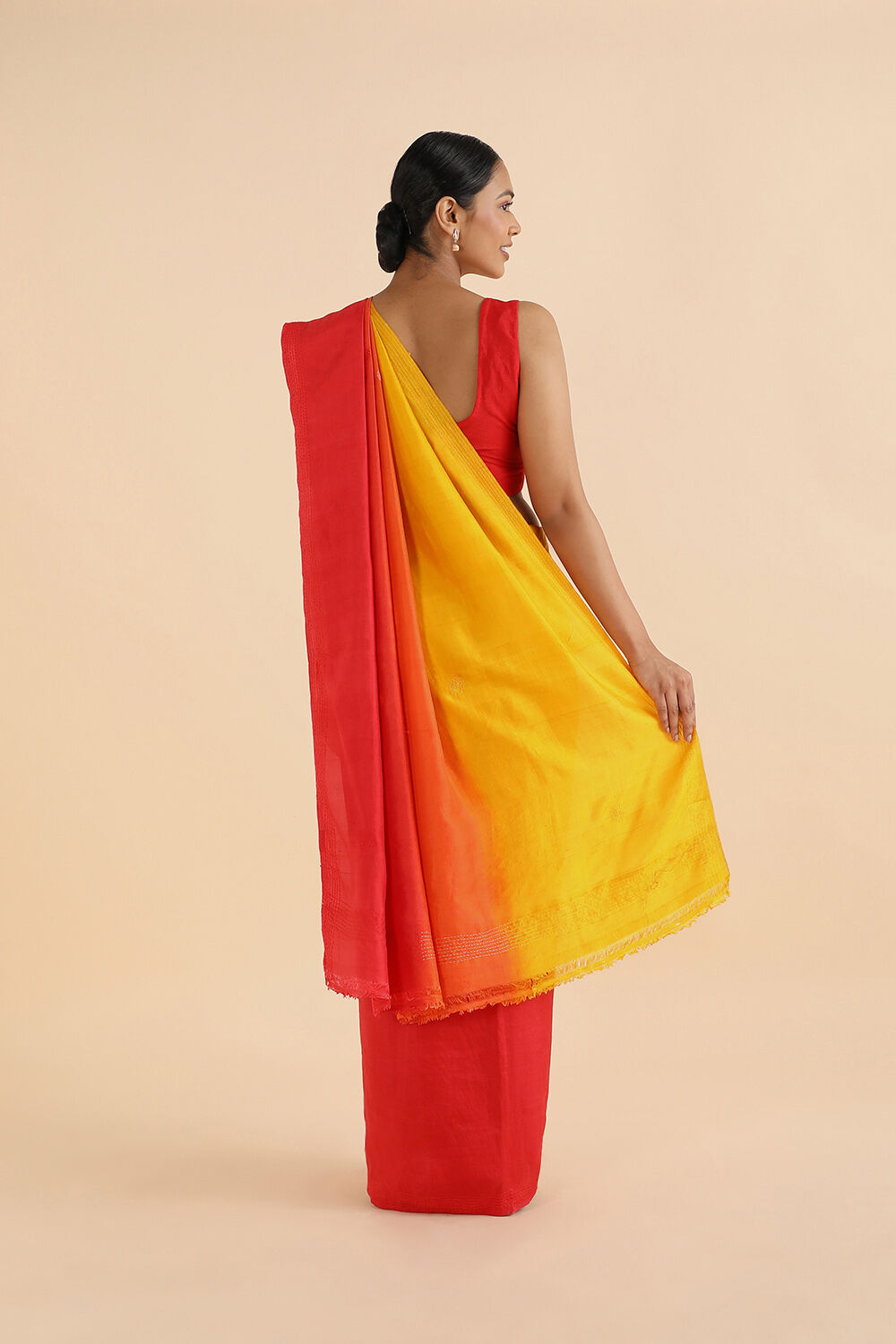 Orange Pure Silk Kantha Saree image number null