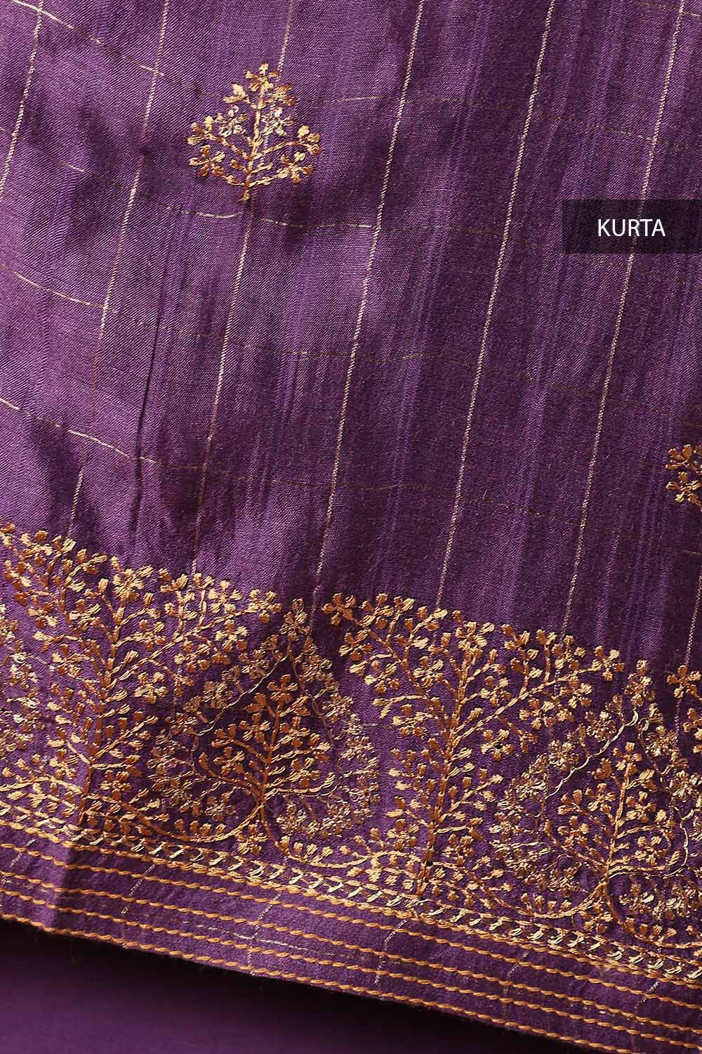 Purple Tussar Vanya Embroidered Unstitched Suit Set image number null