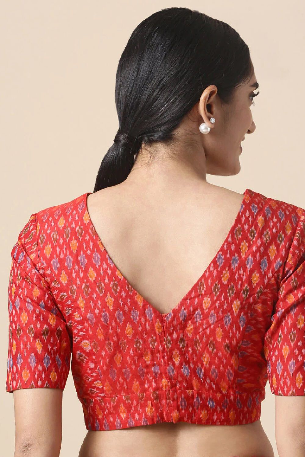Red Silk Cotton Ikat Blouse image number null