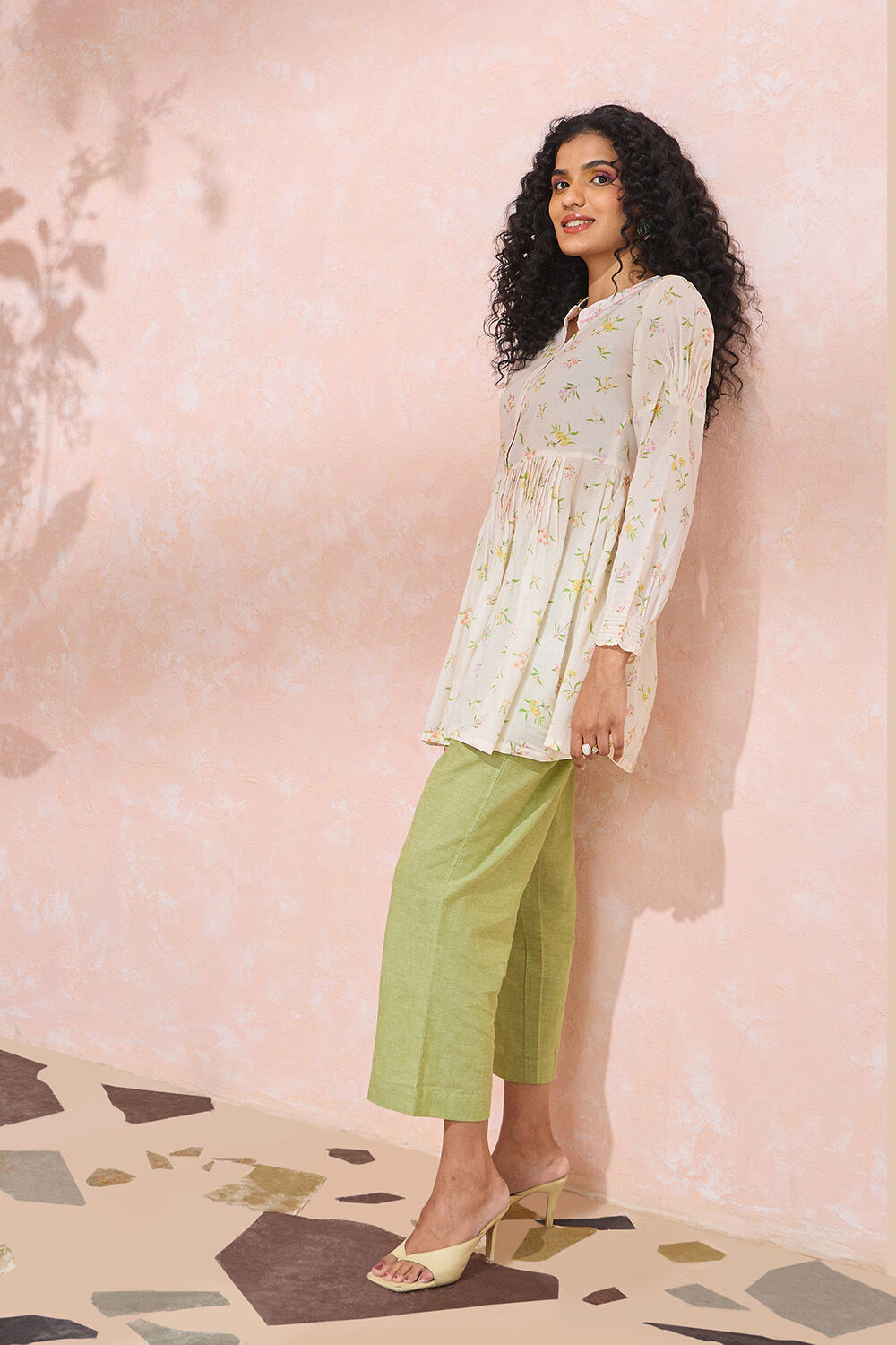 Off White Printed Cotton Viscose Short Top image number null