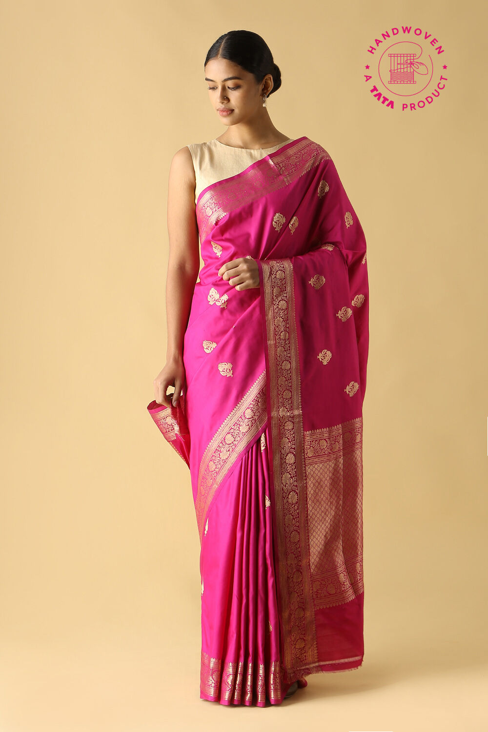 Dark Pink Pure Silk Banarasi Saree image number null