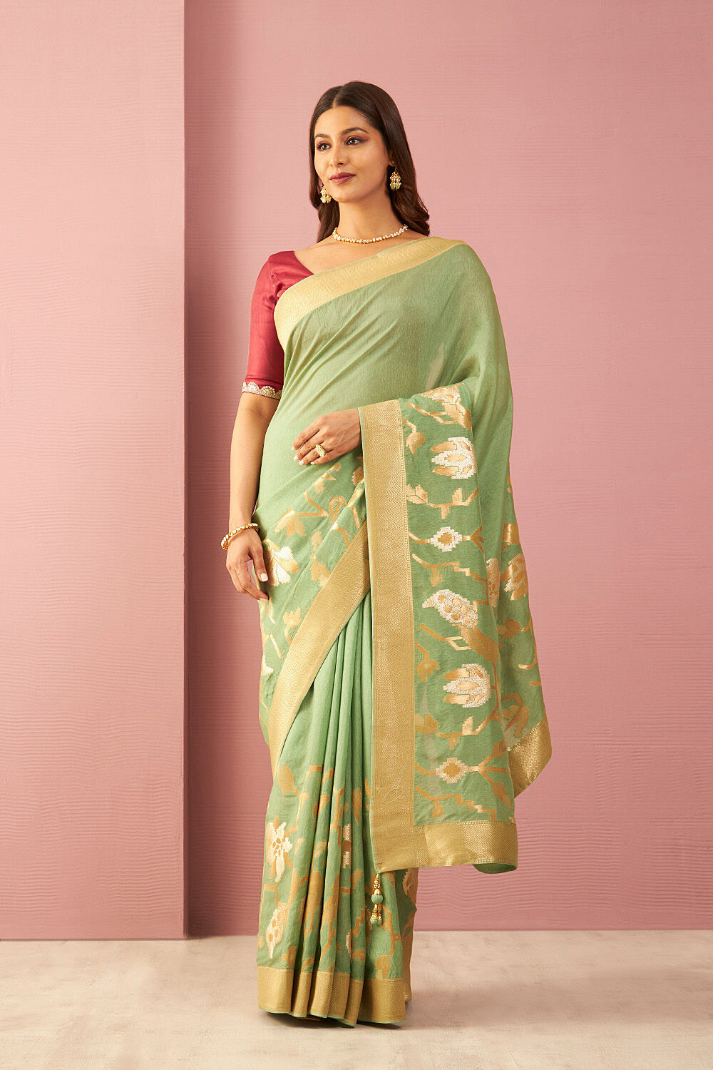 Light Green Luxe Viscose Woven Design Saree image number null