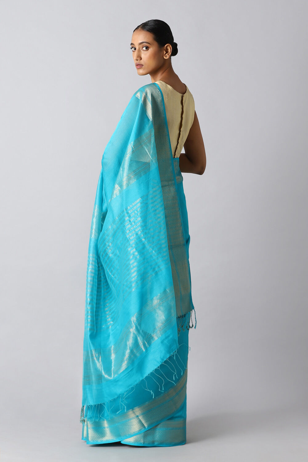 Light Blue Pure Silk Cotton Maheswari Saree image number null